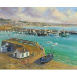 Richard BLOWEY (British b. 1948) Newlyn Harbour, Oil on canvas, Signed lower left, 16.25" x 20" (