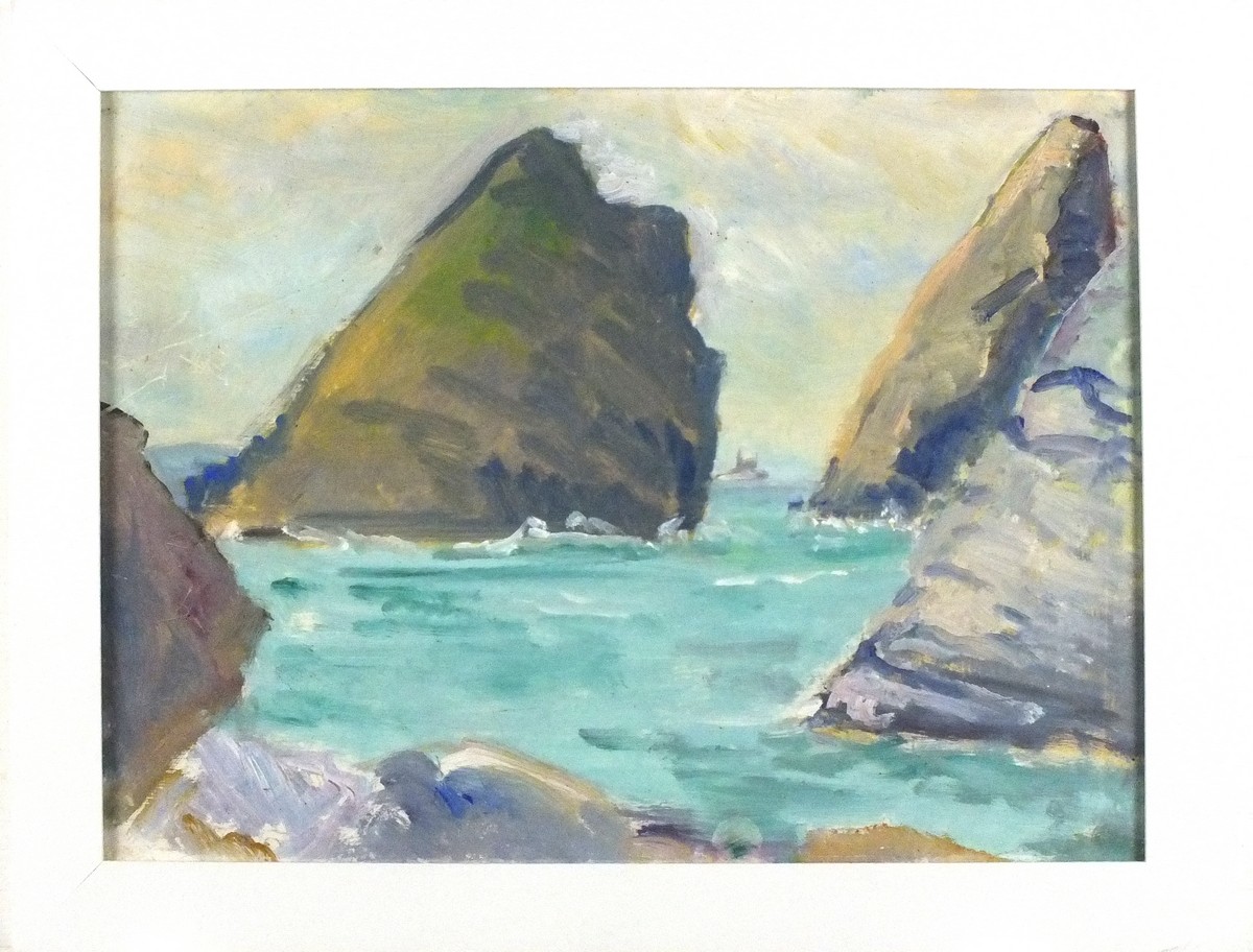 Elizabeth Lamorna KERR (British 1904-1990) Kynance Cove, Oil on board, inscribed verso by artists - Image 2 of 2