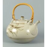 Chris ASTON (British 20th/21st Century) grey glazed teapot, decorated with stylised flowers with a