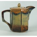 Abdo NAGI (1941-2001) A hexagonal stoneware teapot covered in mottled blue and khaki glaze, 7.75"