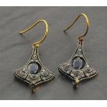 Flared drop earrings set with sapphire and diamonds