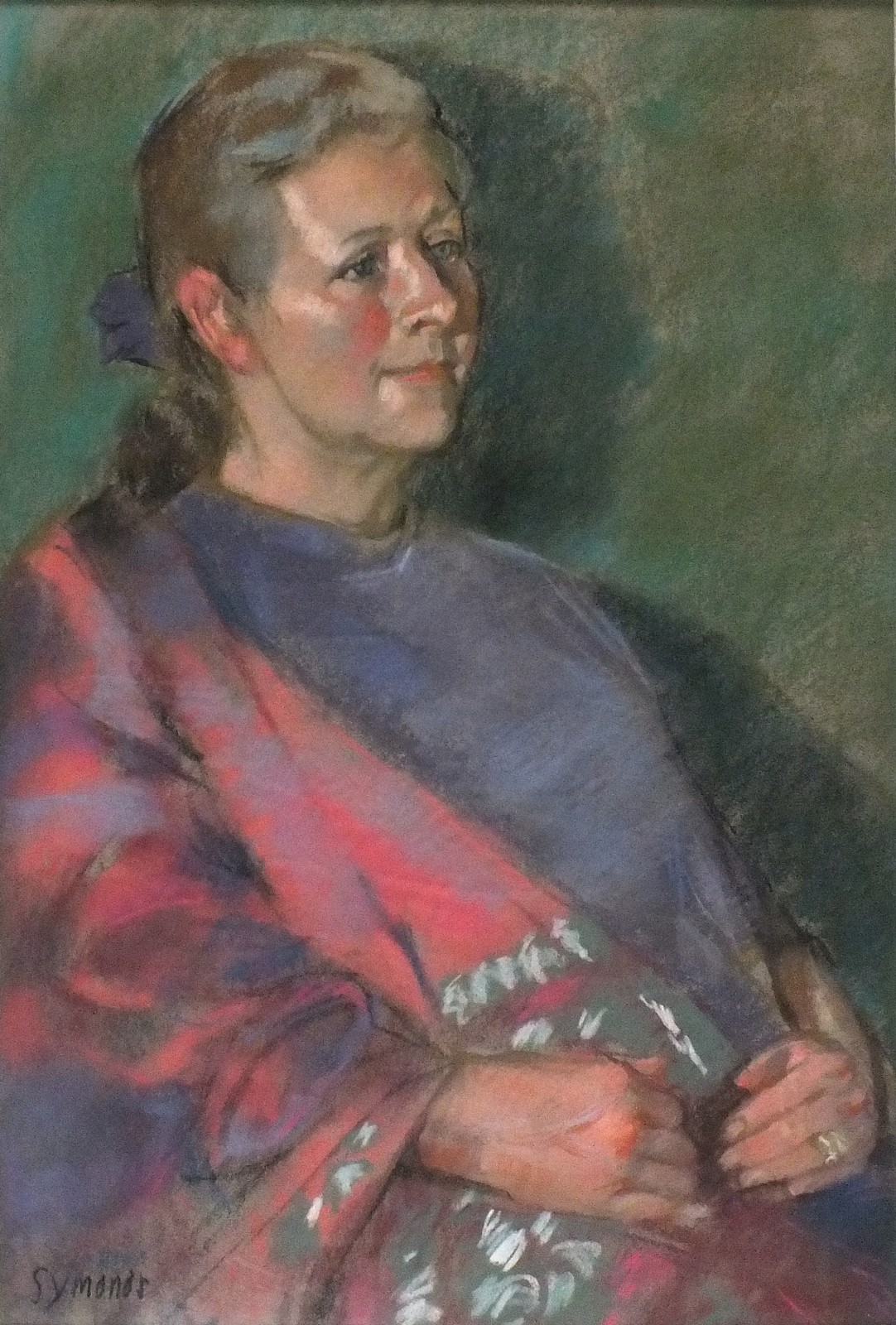 Ken SYMONDS (British 1927-2010) Portrait of the artist Maggie Pickering, Pastel, Signed lower