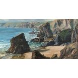 Nancy BAILEY (British 1913-2012) Bedruthan Steps, Oil on canvas, Signed lower right, titled and