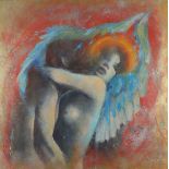 Richard Lannowe HALL (British b. 1951) Figure and Angel, Mixed media on board, titled, signed and