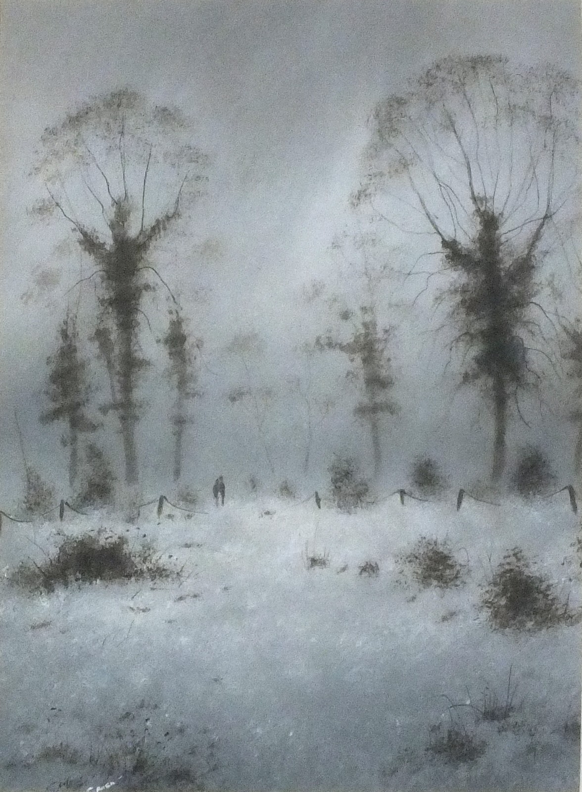 S ALLEN (20th Century) Frosty Encounter, Gouache, Signed lower left, titled verso, 10.75" x 7.5" (