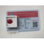 An oval cut unmounted ruby 8.82cts with certificate of authenticity