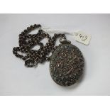 Large heavily embossed silver locket on chain 38g