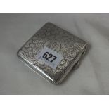 Scroll engraved cigarette case 3" wide. B'ham 1920 by GFW 90g.