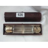 Good quality cased Victorian silver gilt double scent bottle 5" long. Lon. 1875 by Asprey