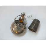 Box containing silver thimble also a bottle