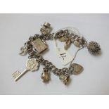 Silver charm bracelet with 8 silver charms 37g