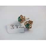 Pair 9ct emerald earrings