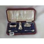 Three piece boat shaped cruet set. Chester by A. Bros