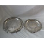 Libyan circular engraved tray 12" dia. marked .800, also another one marked .800 960g.