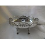 Dessert dish, pierced undulating sides, raised on four long supports 7.5" wide. B'ham 1917 by ESB