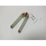 Pair 9ct greenstone drop earring