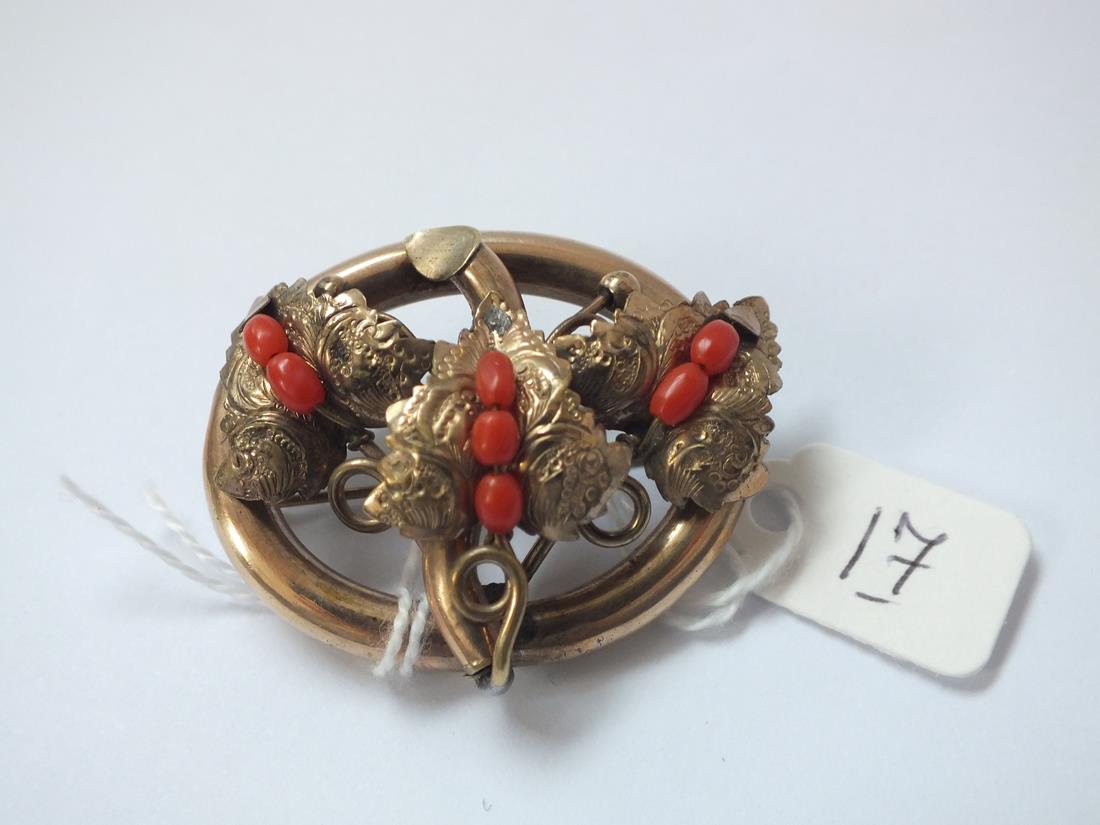 Antique gilt coral set brooch