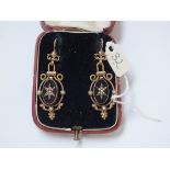 Antique pair of pearl and paste set drop earrings contained in a box