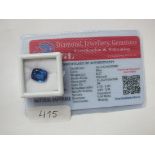 An oblong shaped sapphire stone 8.57cts with certificate of authenticity