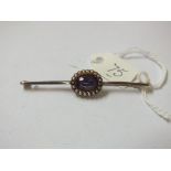 15ct gold pearl and amethyst bar brooch 6cm long