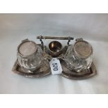 Ladies double ink stand with double heart shaped base 7.5" wide. B'ham 1893