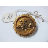 Antique 15ct gold circular target brooch with floral decoration and picture panel to back 9.5g inc