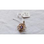 Suffragette: 15 carat gold amethyst, peridot & pearl antique pendant.