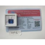 A square unmounted sapphire stone 6.57cts with certificate of authenticity