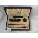 Boxed tortoise shell four piece manicure set. B'ham 1927 by AC