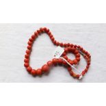 Quality string of antique coral beads 34.6 grams in total including clasp (just over 17 inches in