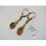 Pair 9ct citrine ear drops