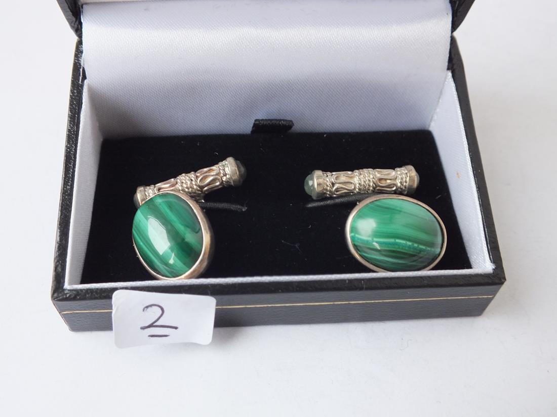 Pair of silver and Malachite cufflinks