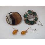 Silver and Malachite brooch etc