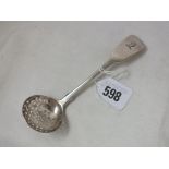 William IV fiddle pattern crested sifter ladle. Lon. 1894 by BS 30g.