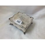 Shaped rectangular ring box with fitted interior 4.5" wide. B'ham 1907