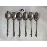 Six apostle top tea spoons. B'ham 1915 by M & W 30g.