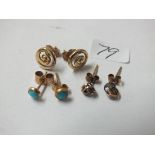 Three pairs 9ct ear studs