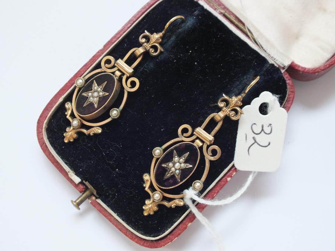 Antique pair of pearl and paste set drop earrings contained in a box - Image 2 of 2