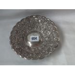 Anglo – Egyptian white metal bonbon dish, embossed pierced sides 6.5" dia. 90g.