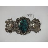 De Chelly - Navajo heavy silver and Turquoise brooch by Adam and Rita Teller 2.5cm long 22.3g