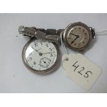 Silver ladies fob watch by Claremont and silver wrist watch