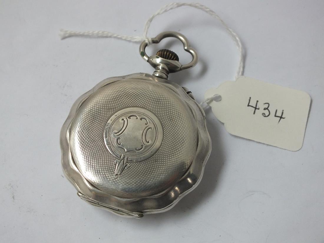 Continental silver balance wheel pocket watch with wavy frame - Image 2 of 2