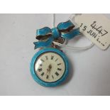 Ladies Swiss silver and enamel fob watch with ribbon