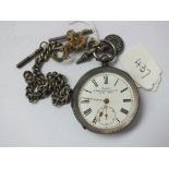 Gents silver pocket watch Acme with seconds dial on metal Albert