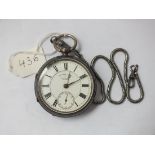 Gents silver pocket watch English lever by A.Yewdall of Leeds with seconds dial on snake linked