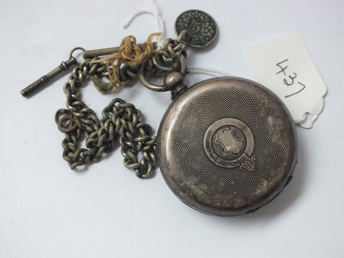 Gents silver pocket watch Acme with seconds dial on metal Albert - Image 2 of 2