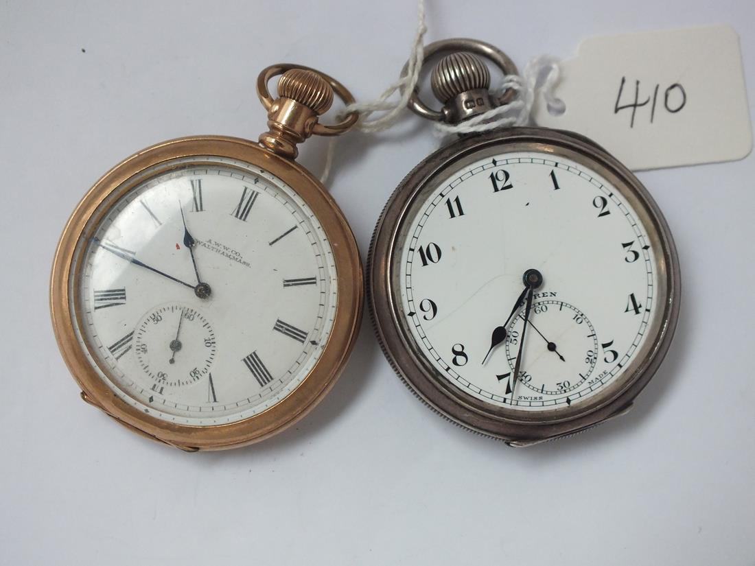 Gents silver pocket watch by Buren and a rolled gold Waltham Pocket watch