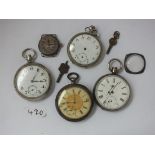 Bag of four silver and other gents pocket watches and a wrist watch
