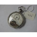 Continental silver balance wheel pocket watch with wavy frame