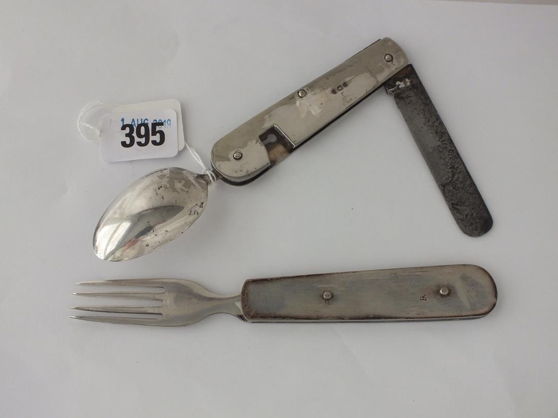 Travelling hinged combination spoon, fork and knife, 2.75” long, by Asprey & Co - Image 2 of 4